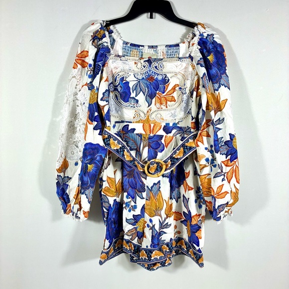 Farm Rio Lace Trim Romper Off-White Summer Flowers Small Medium Large NWT - Picture 5 of 17